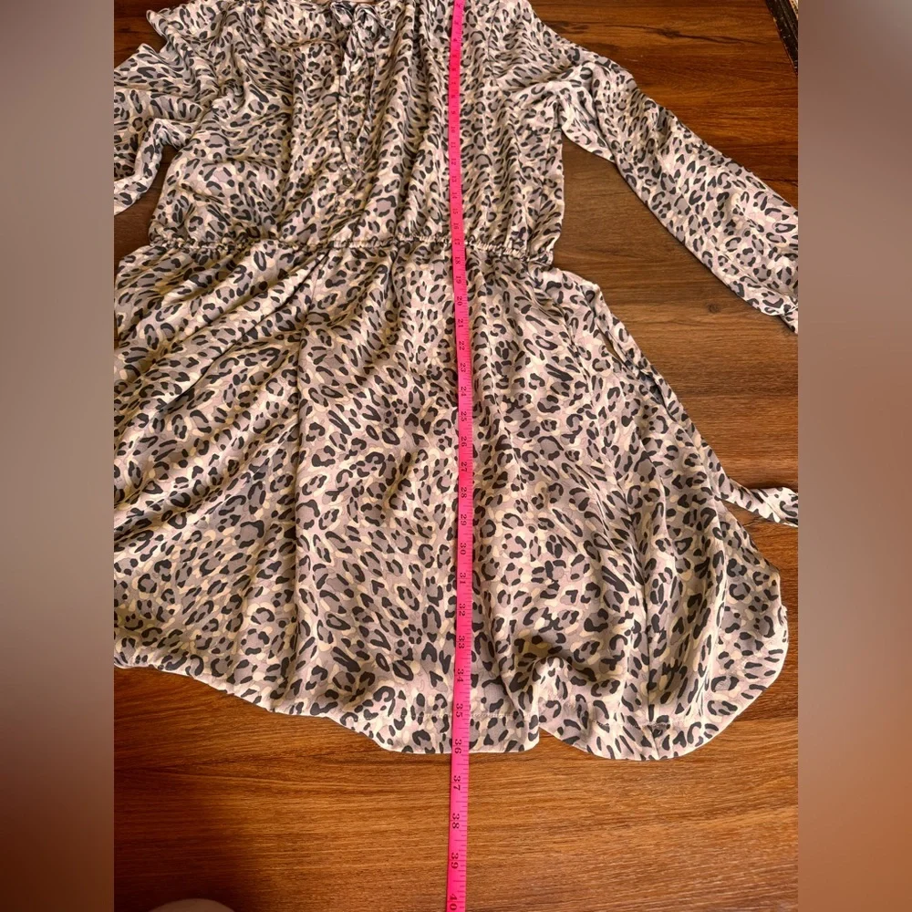 LOFT Animal Print Button-Up Belted Long Sleeve Ruffle Neck Dress Size 18 - Picture 9 of 10